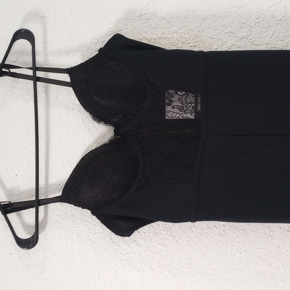 Black jump suit with lace top adjustable straps zipper back